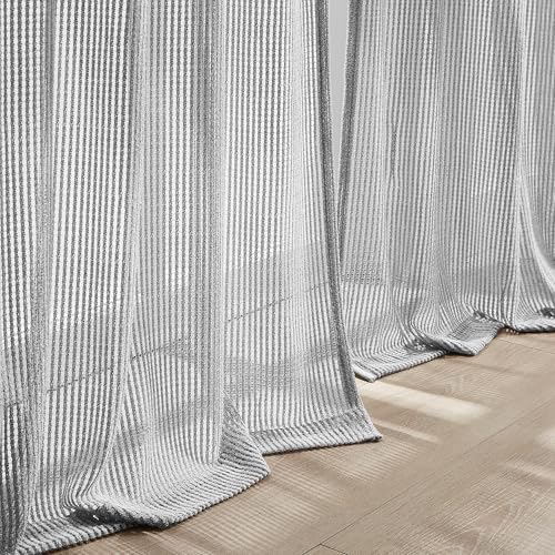 Image of Lush Decor - Curtains, Textured Sheer Window Panels, Knitted Style Home Decor (Mila Silver, 84 inch x 38 inch)