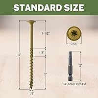 Vista 3 de Tornillos de rezago LIONMAX de 4 pulgadas, tornillo estructural para madera #14 x 4, 50 piezas de tornillo de construcción resistente, resistente a