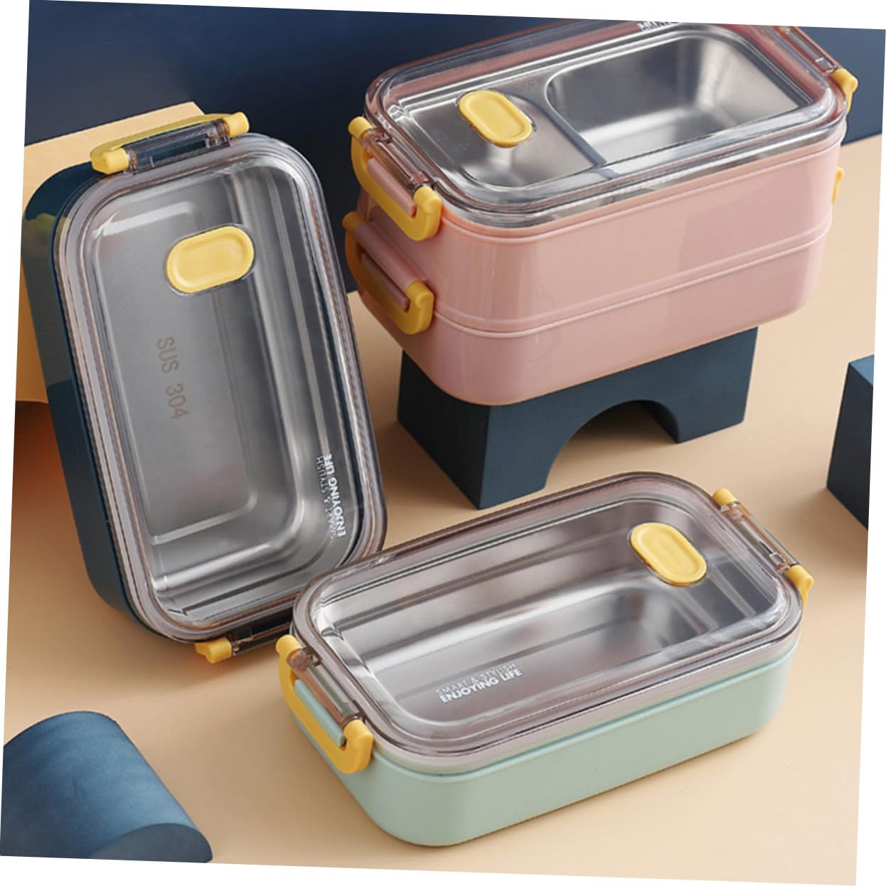 Boîte Lunch Isolée Acier Inoxydable Double Couches avec Compartiments Boîte de Rangement Repas Portable pour École Bureau et Pique- et Pratique