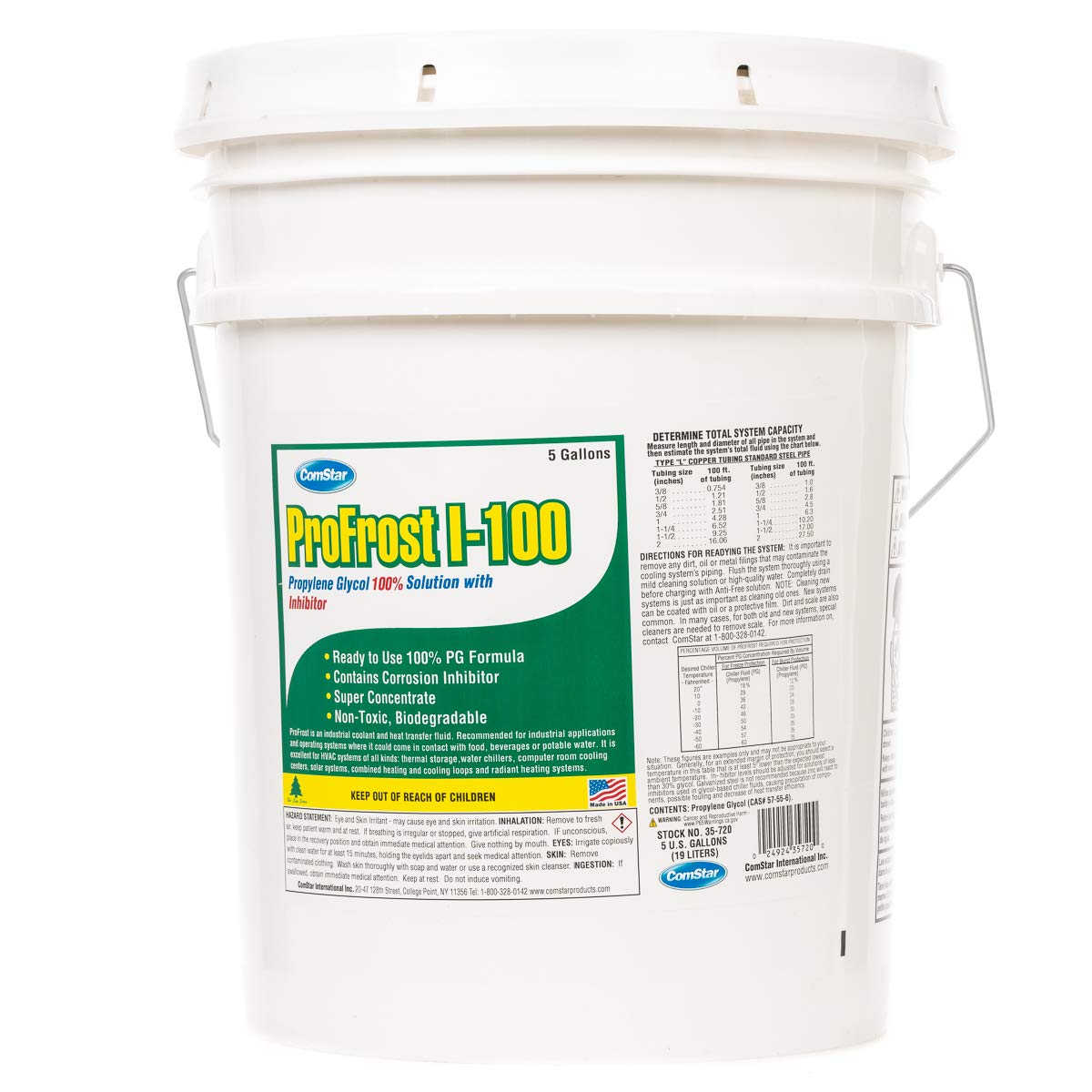 ComStar ProFrost I-100, Propylene Glycol Anti-Freeze with Inhibitor, 100% Pure Propylene Glycol, Made in USA, 5 Gallon (35-720)