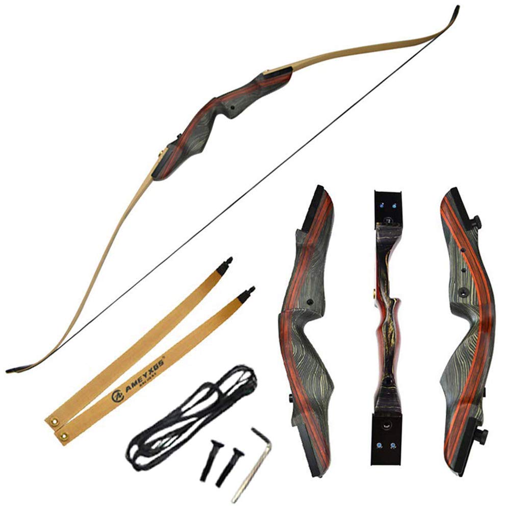 ZSHJG 62" Archery Takedown Recurve Bow Hunting Traditional Recurve Bow Wooden Riser 20lbs-60lbs Longbow for Right Hand Adult and Beginner Hunting Shooting Target Games (62"/ Earth color, 30lbs)