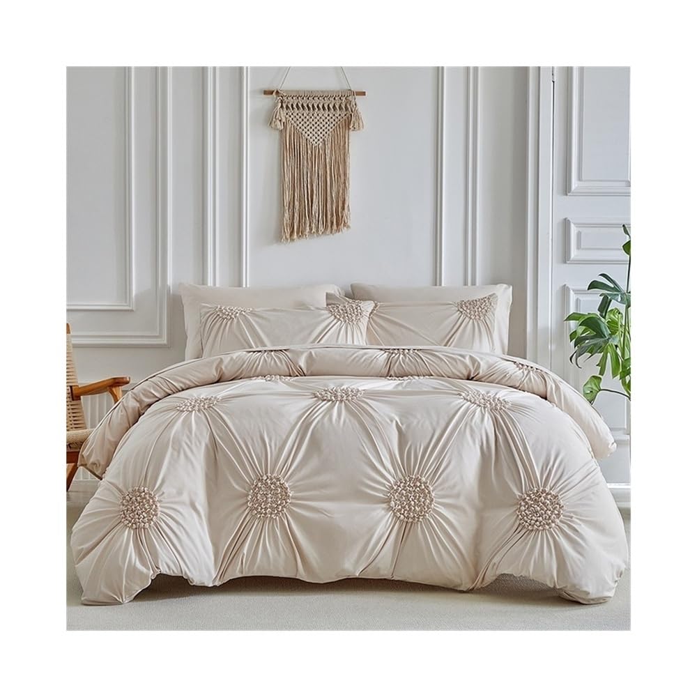 Parure de lit 3 pièces housse de couette king et taies motif floral plissé
