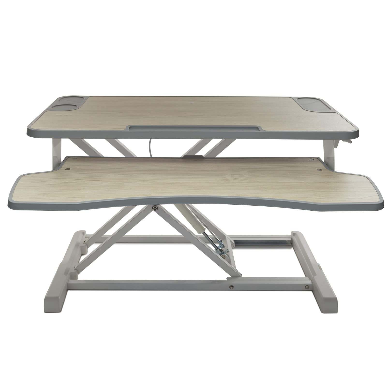 Lifestyle by Focus 31.5" Gas Spring Sit-Stand Rising Desk for Home, Office, Laptop & Dual Monitor Workstation - Cherrywood/White - Easy Squeeze Lever, Anti-Skid Pads and Dual Storage Areas