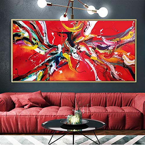Affiche rouge abstrait art peinture sur toile moderne 50x100cm pour decoration de salon