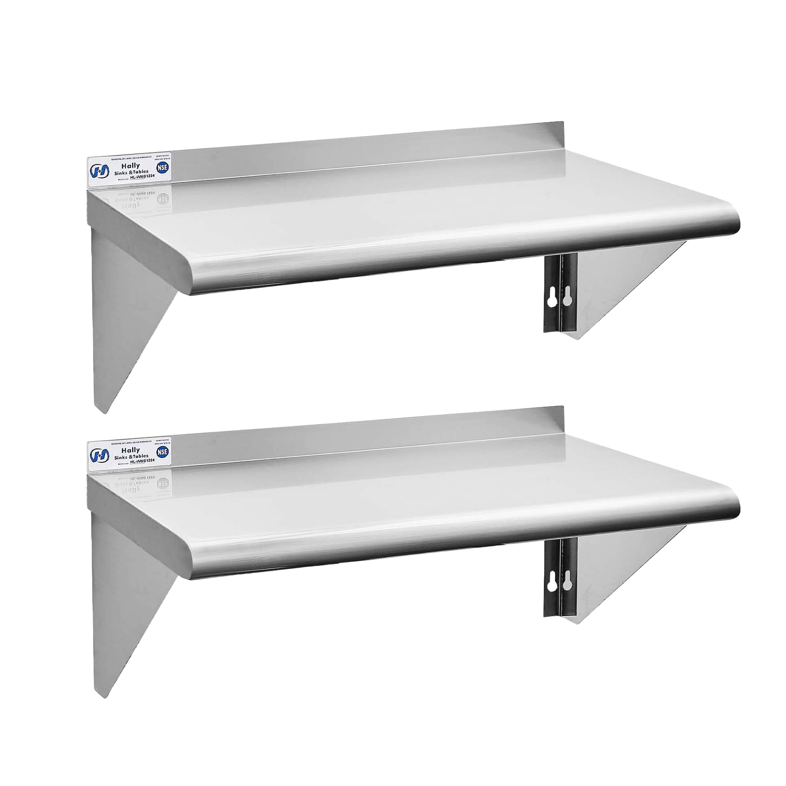Hally Stainless Steel Shelf 2 Pack Wall Mounted Metal Shelves 12"x24" NSF