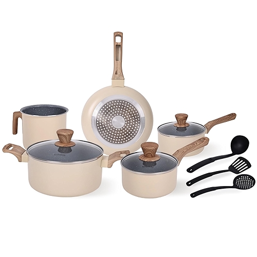 Jogo de Panelas Indução Cerâmica Antiaderente 8 Peças, Adequado para Fogão a Indução, Gás,... Jogo de Panelas Indução Cerâmica Antiaderente 8 Peças, Adequado para Fogão a Indução, Gás,...