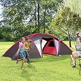 HOMELEN Tunnelzelt für 4–6 Personen, 3-Raum-Familienzelt mit Wohnbereich & 2 Schlafzimmern, wasserdicht (3000 mm), UV-beständig (UPF 50+), inkl. Lichthaken & PE-Bodenplane – Grau