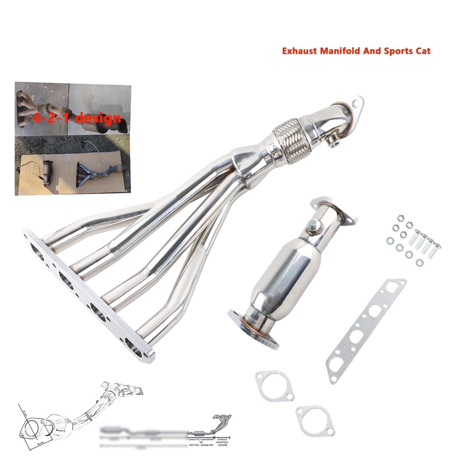 Xuanqingyi Store MT001133 Rura nagłówkowa 4-2-1 Kolektor wydechowy Sportowa rura Cat Kompatybilna z Mini Cooper Base S R50 R52 R53 1.6L