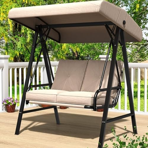 AECOJOY 2-Seat Outdoor Patio Swing Chair with Adjustable Canopy, Porch