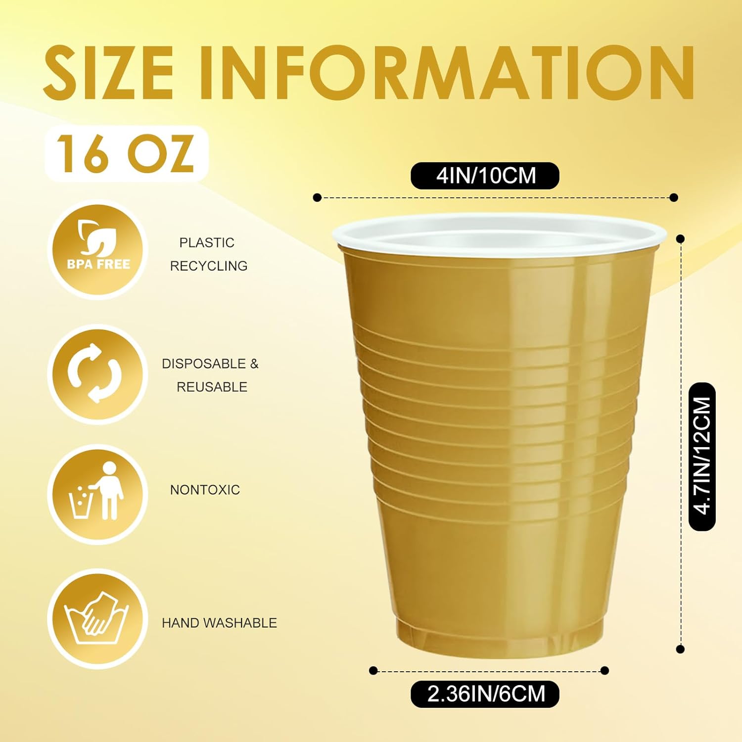 120 pcs 16 oz Gold plastic cups Happy New Year plastic Disposable Cups Gold Party Cups for drinking Tastings served Snacks Barbecues Picnics - Image 2