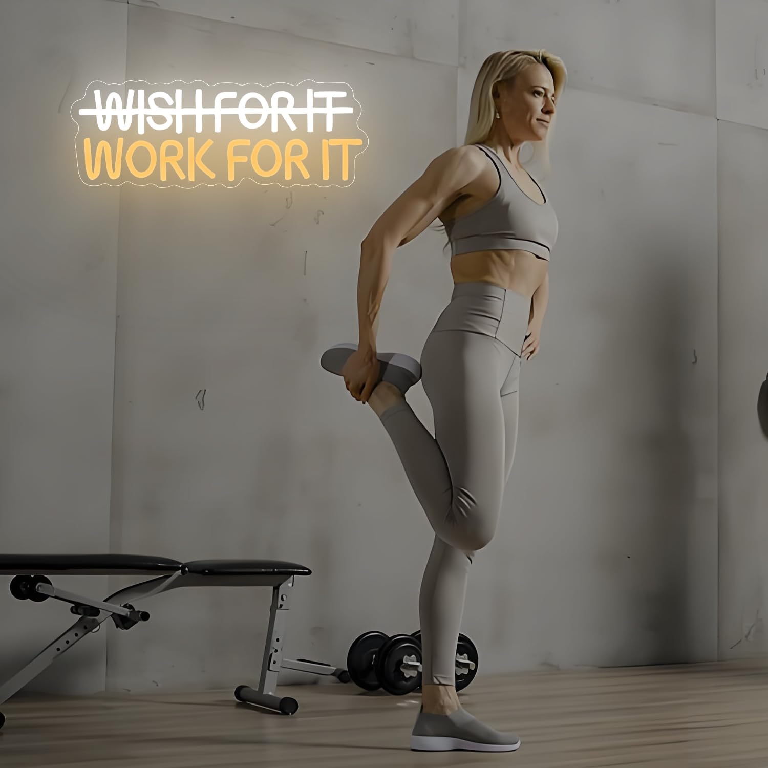 Don't Wish For It Work For It Neon Sign Wish Do Neon Sign Gym Wall Decor Dimmable Don't Wish For It Work For It Sign for Gym Inspirational Wall Decor Living Room Home Party Gifts