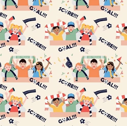 The Craft Cotton Co Go Team - Sports Player Cotton Fabric By 0.5 Metres, Cream Color, 110Cm Wide, 100% Cotton Children's Craft Fabric Quilting, Sewing, Dressmaking