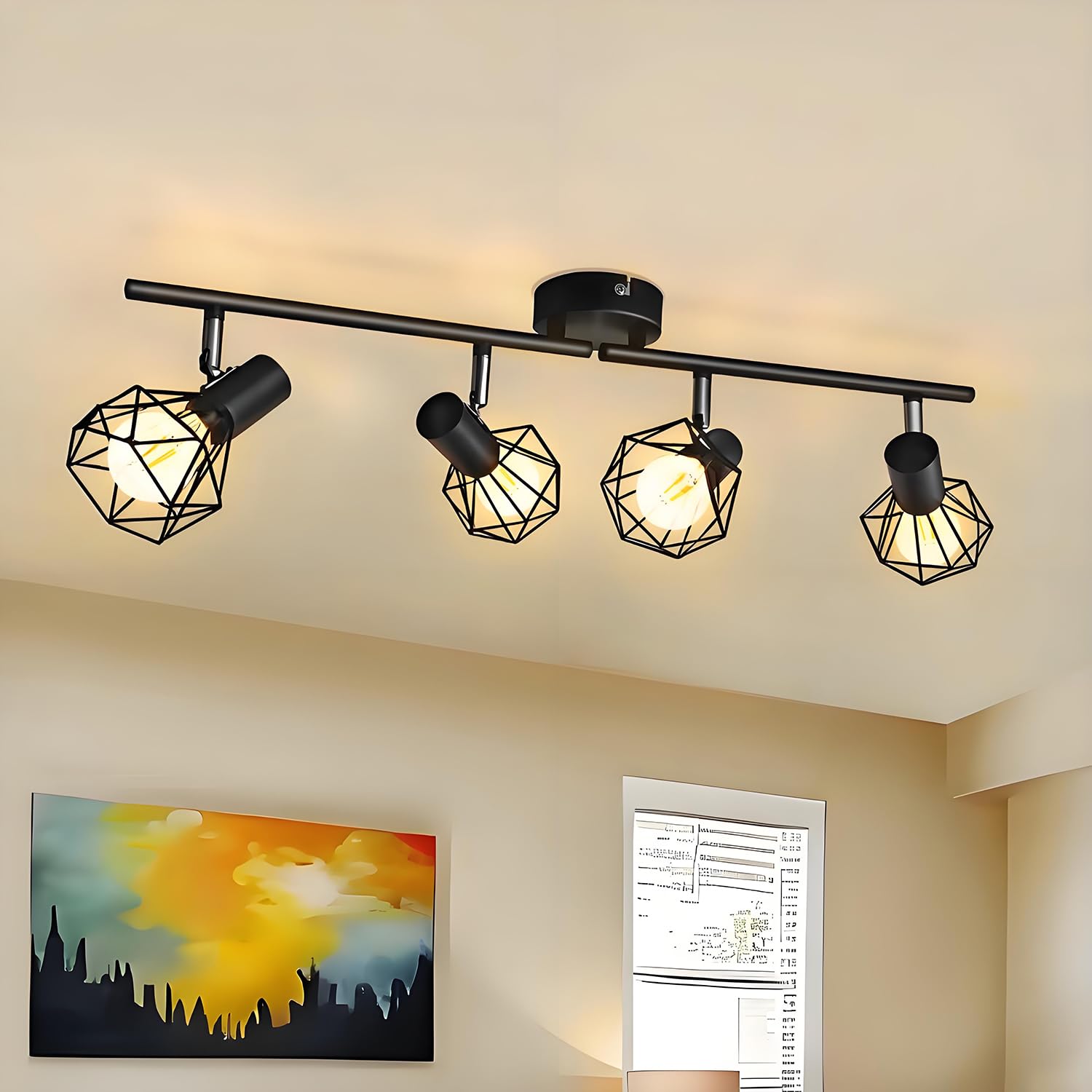 faretti soffitto orientabili, lampadario faretti con 4 Attacco E14,lampada da soffitto retrò, applique soffitto per Cucina, Soggiorno, Camera da Letto,neri(Senza Lampadina)