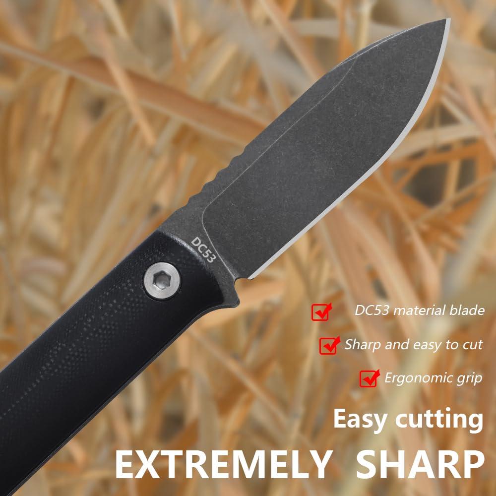JEABROTHER DC53 Stahl -G10 Griff Festmesser mit Hülle Überlebensschneider, Auskassenmesser EDC Handwerkzeug (D)