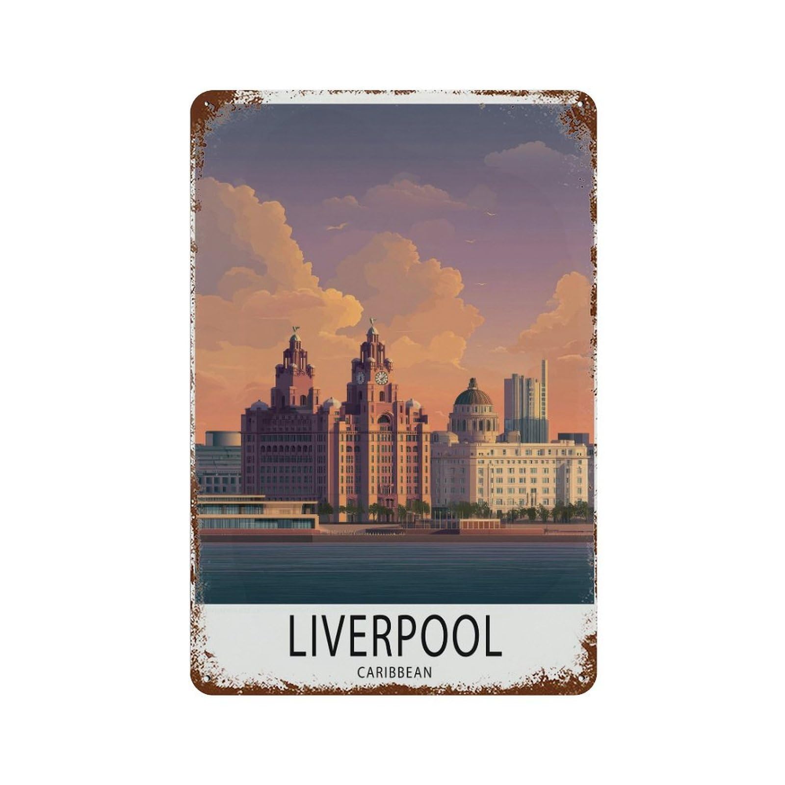 xiaoxiaoshen Liverpool Travel City Skyline Architecture Wall Decor Art Metal Tin Poster Modern Home Decor Art Home Bar Shop Decorations Vintage Sign 30x20cm