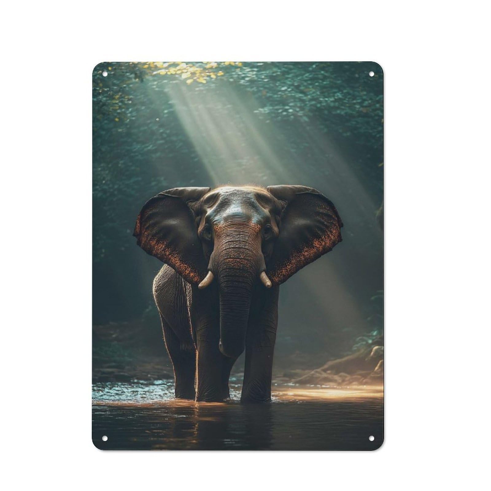 Junmoney Style Creative Elephant In A Sunlit Forest Stream Office Metal Sign 40X30cm, Study Room Decor For Workspace, Cafe, Shop Or Desk Area
