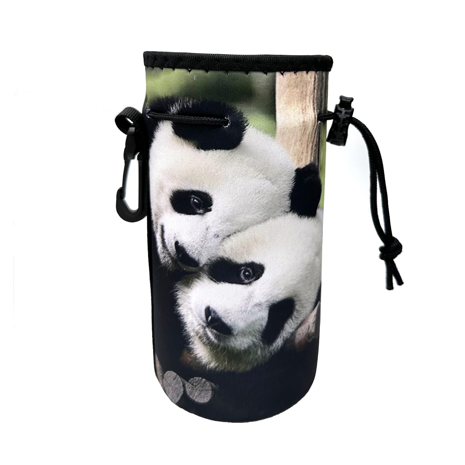 AMMKRO Water Bottle Bag Carrier, Neoprene Sleeve Portable Insulator Cover Drawstring Insulator for 18 Oz 20 Oz Water Bottle Outdoor Activities (Panda)