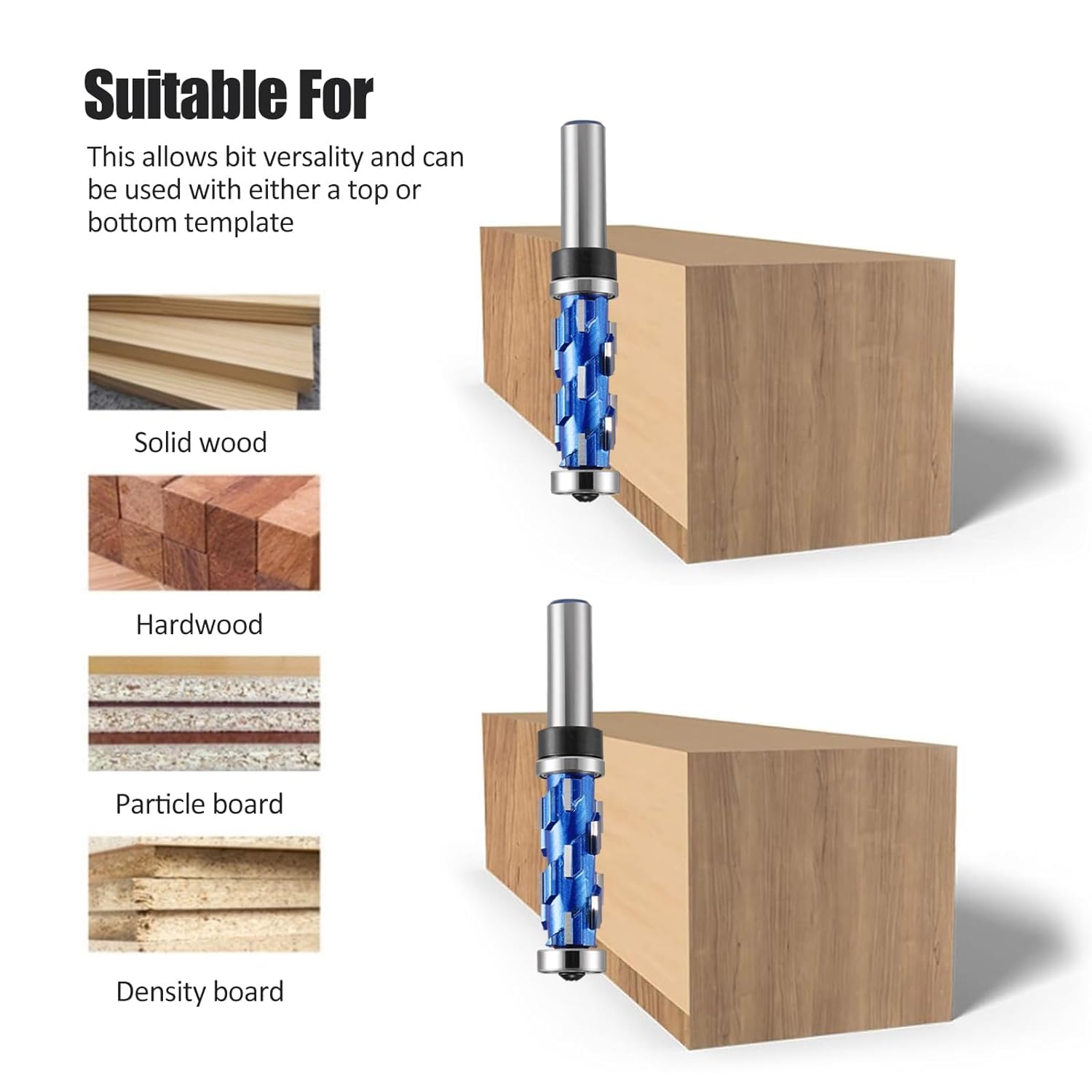 Fresa da 1/2" con codolo a filo, fresa in metallo duro integrale, spirale, doppio cuscinetto, punta per router CNC per legno (12,7 mm x 65 mm)