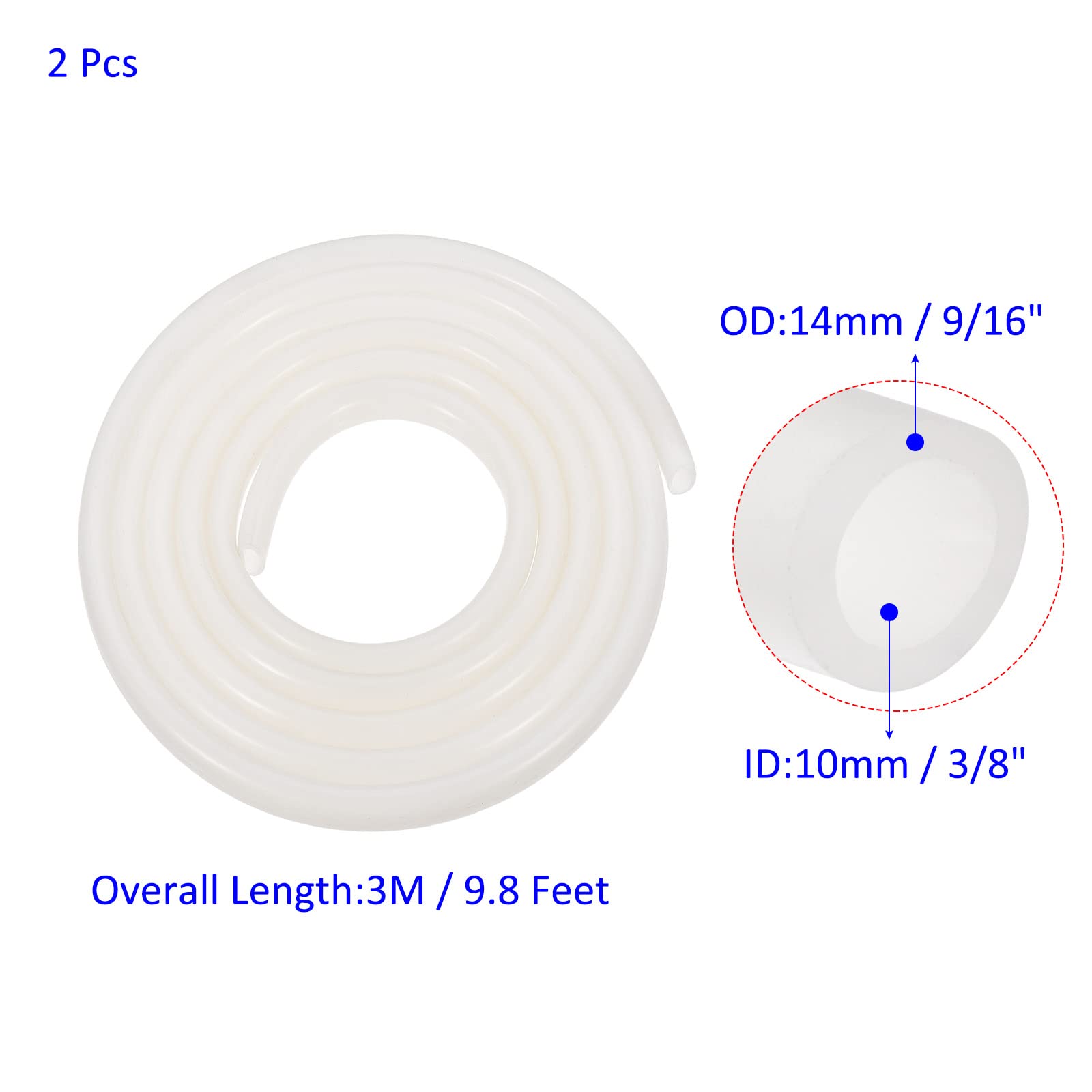 M METERXITY 2pz Silicone Tubi - Alta Temperatura Flessibile Tubo Tubo Applica Casa Industriale(3/8" ID x 9/16" OD, 9.8 Ft Lunghezza, Bianco)