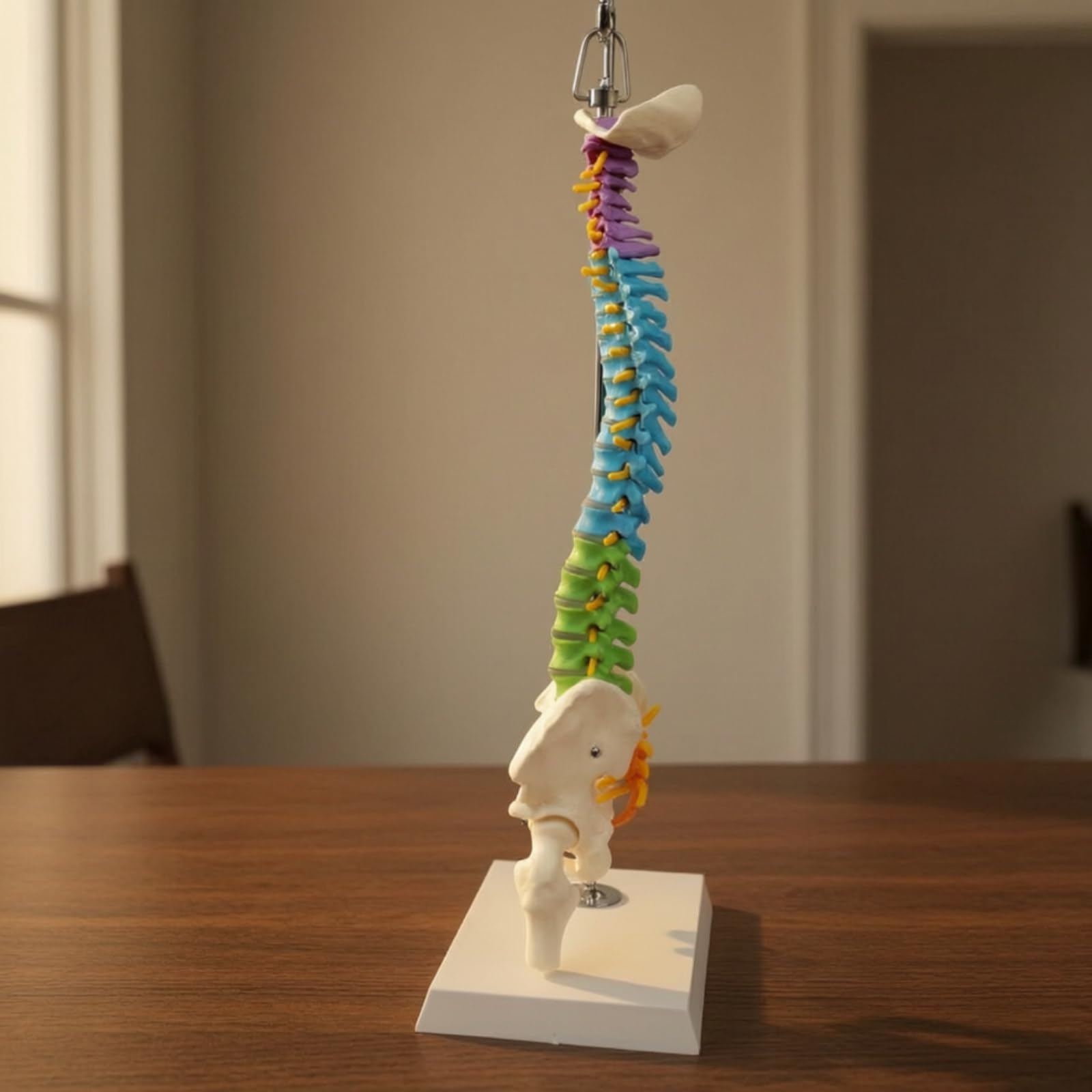 Modello Colonna Vertebrale Spina Dorsale con Pelvi Scheletro Gamba in PVC Colorato per Studio Vertebre con Base Stabile E Gancio Adatto per Aule Studio Chiropratica Formazione Medica