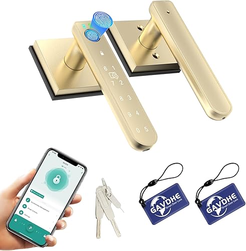 Miniatura 10 de Gold Fingerprint Door Lock Smart Finger Print Door Knob Keyless Bedroom Door Lock with Keypad App Control Easy Installation for Home Bedroom