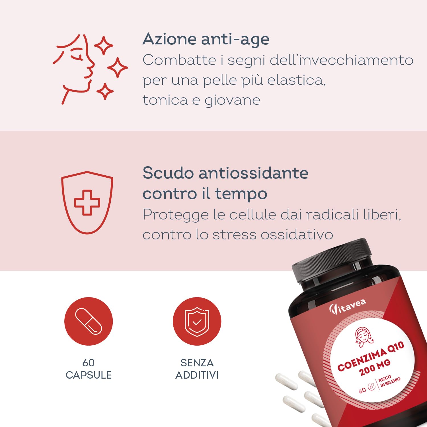 Coenzima Q10 200mg – Integratore Antiossidante Naturale – Con Selenio per Pelle, Unghie e Capelli – 60 Capsule Vegane, Antiage, Supporto Energetico, Protezione Contro lo Stress Ossidativo - Vitavea