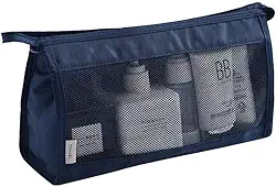Necessaire Feminina para Viagem com Bolso Interno – Grande, Espaçosa e Ideal para Cosméticos, Higiene, Shampoo e Perfumes (Azul)