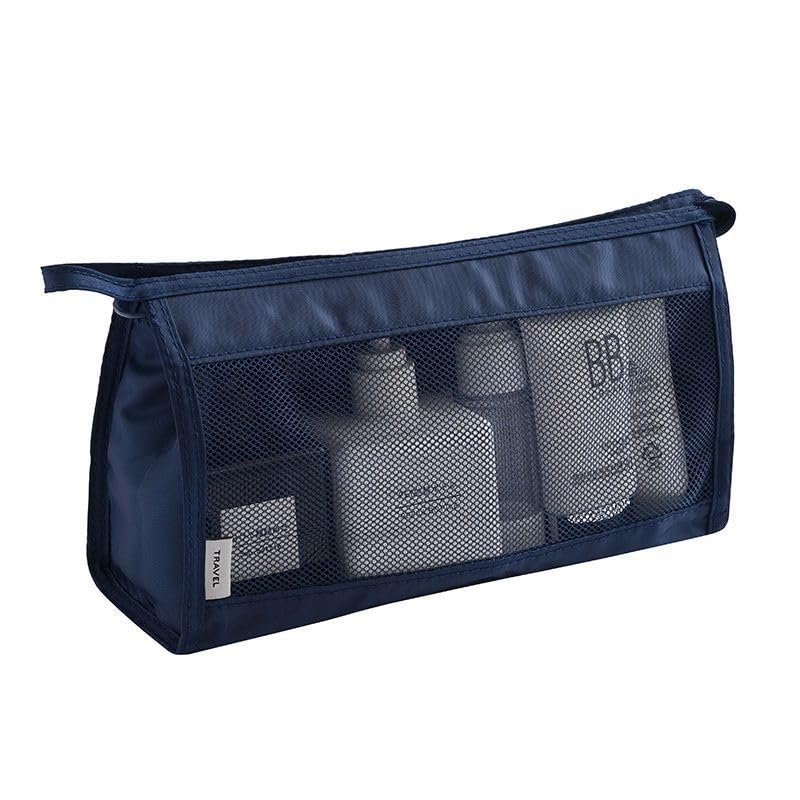 Necessaire Feminina para Viagem com Bolso Interno – Grande, Espaçosa e Ideal para Cosméticos, Higiene, Shampoo e Perfumes (Azul)