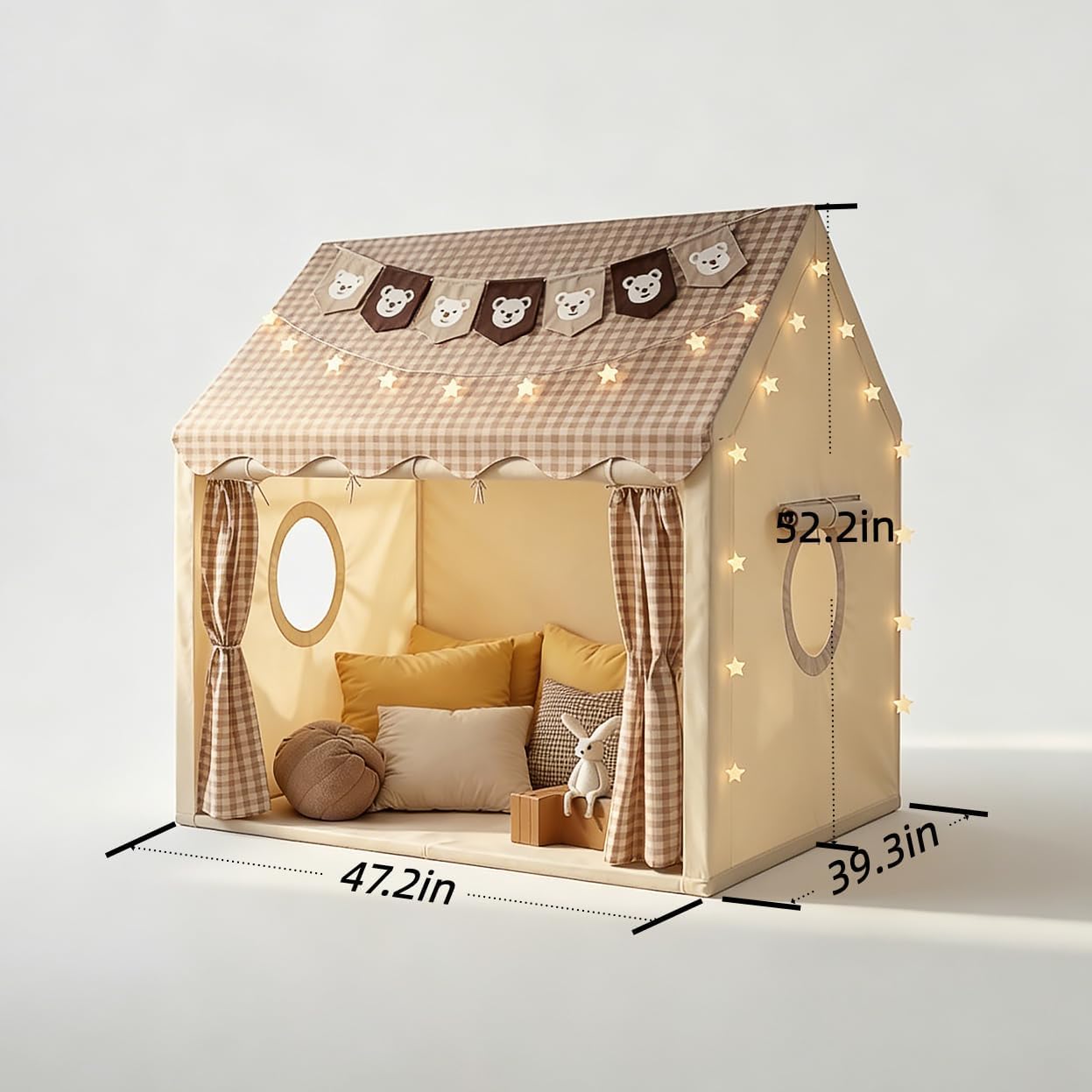 Kinderzelt, Spielhaus mit Sternenlichtern und Tragetaschen, Kinderspielzelt für drinnen und draußen, waschbares Tipi-Zelt für Mädchen, Kinderspielhaus für Kleinkinder, neutrale Farbe, Spielzimmermöbel