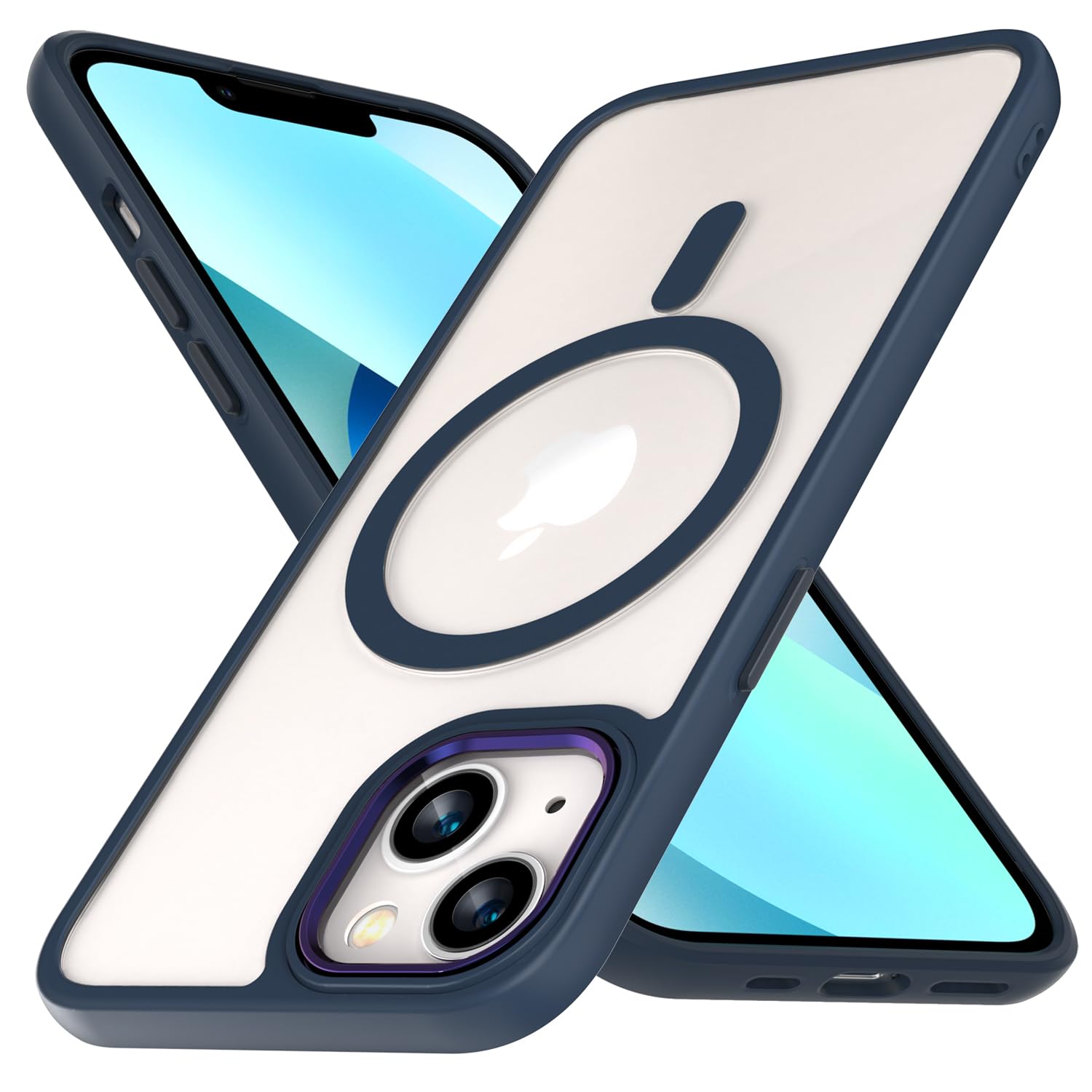 ZYIMOU Cover Magnetica per iPhone 13 / iPhone 14 Compatibile con MagSafe, Custodia iPhone 13 / iPhone 14 Antiurto Antigraffio Retro Trasparente Protettiva Case, Blu
