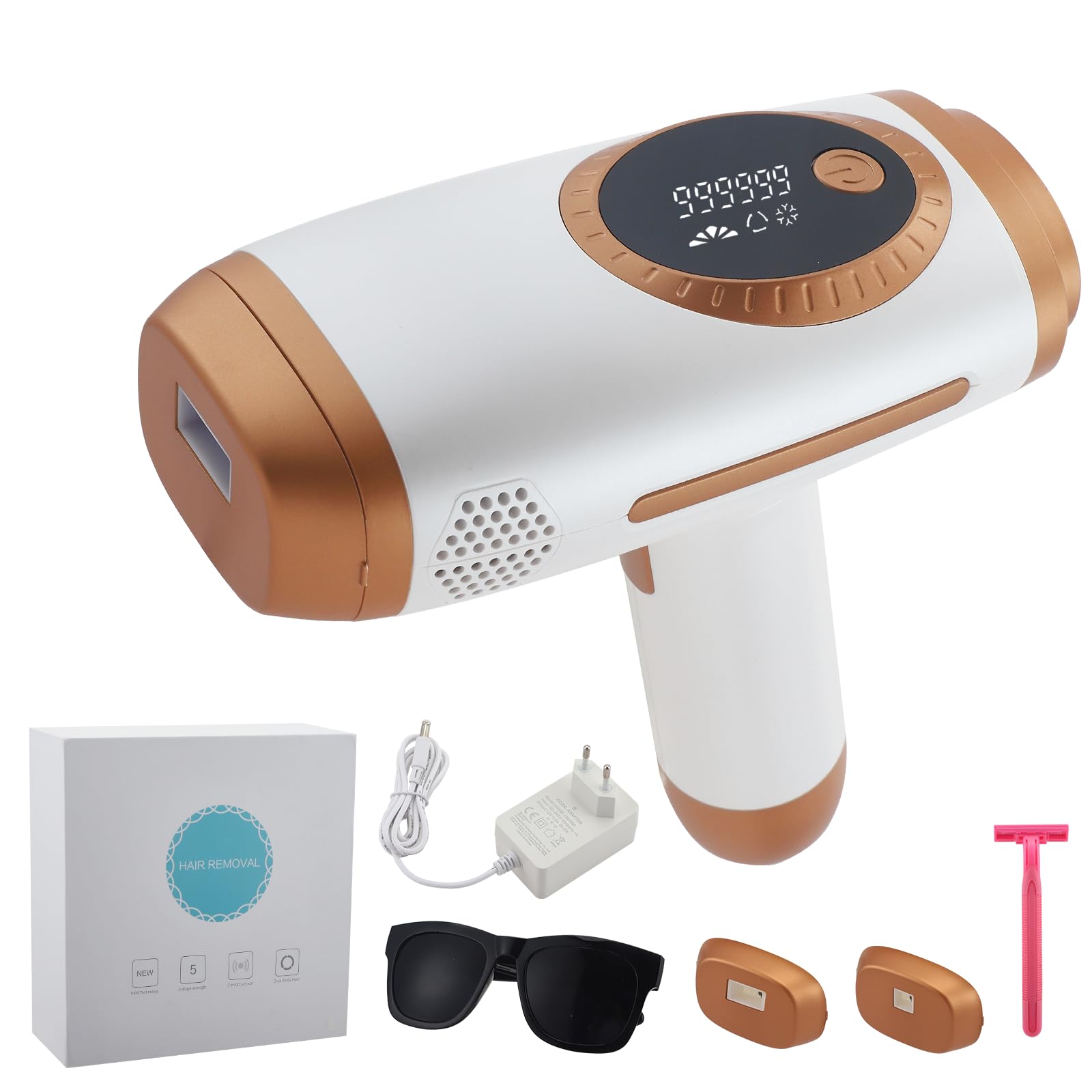 Epilatore luce pulsata, con 990.000 flash, 5 livelli di energia, 2 modalità automatica/manuale, Epilazione laser, impulsi luminosi per uomo e donna, ideale per viso e corpo