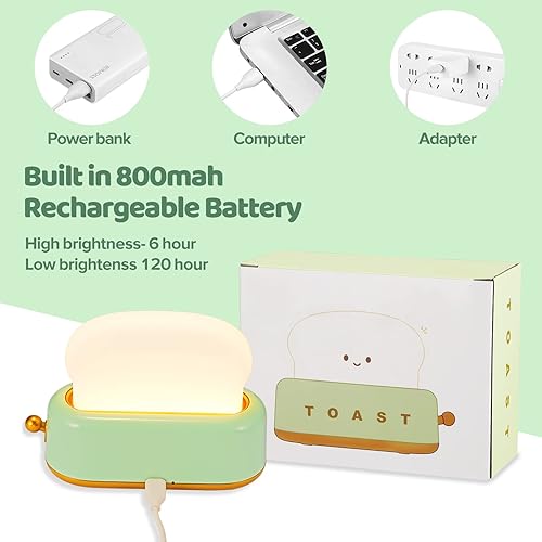 Miniatura 5 de ONEVER Linda lámpara de tostada de luz nocturna, decoración de escritorio, lámpara de mesa pequeña, recargable, estética, decoración de habitación,