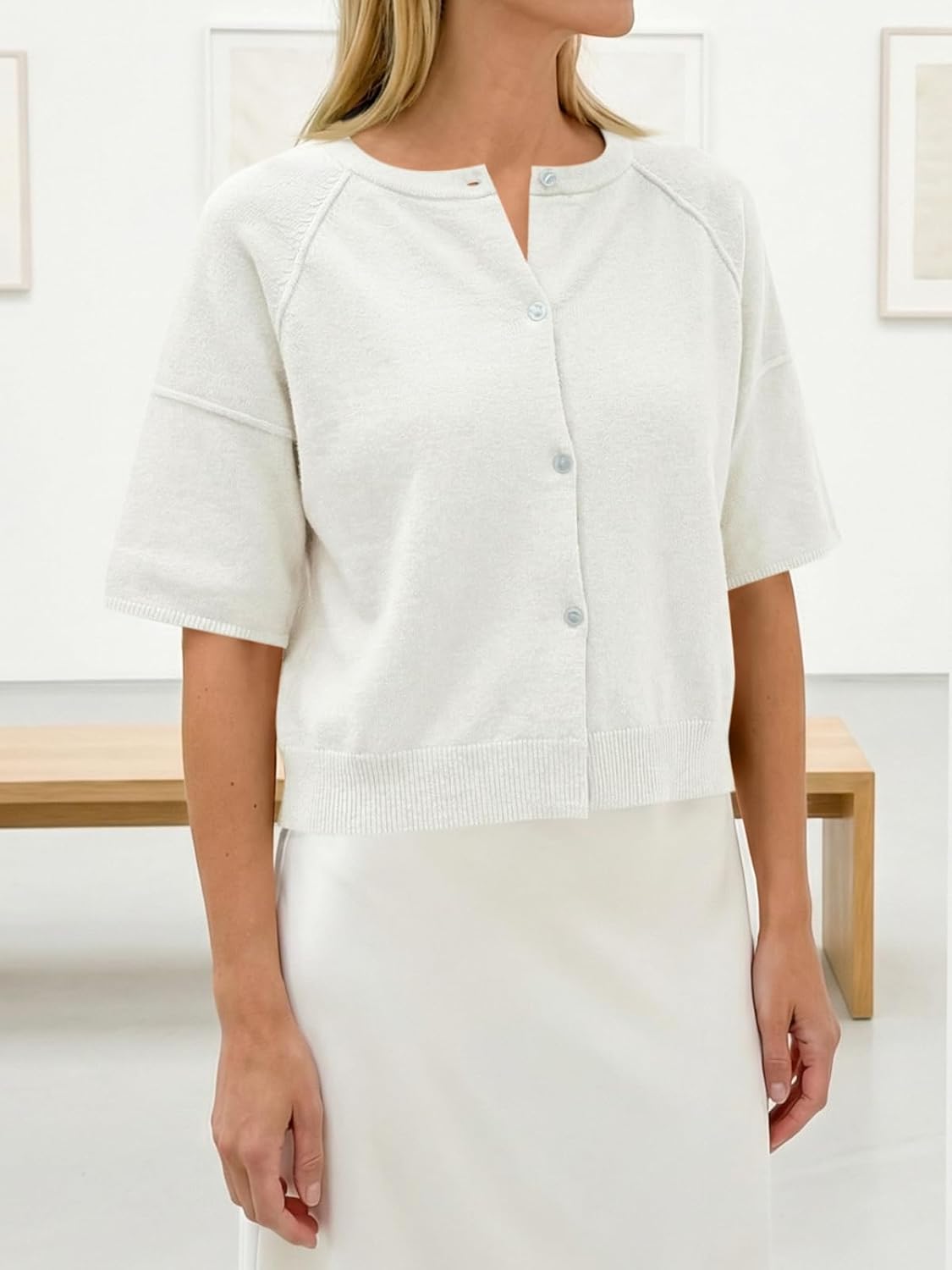 Cicy Bell Womens Short Sleeve Sweater Cardigan Casual Button Down Lightweight Cropped Ribbed Knit Tops