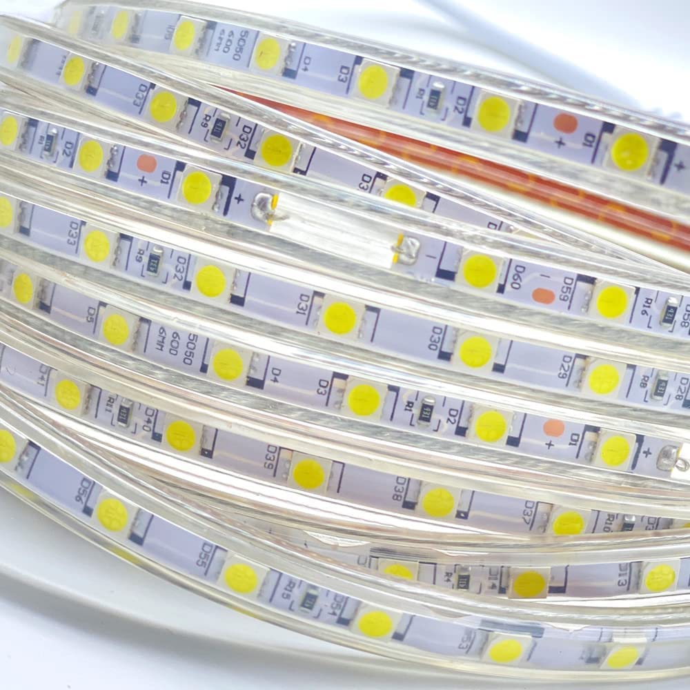 081 Store STRISCIA LED 220V BIANCO 100 METRI LUCE DA ESTERNO ED INTERNO FLESSIBILE STRIP SMD 5050 BOBINA + 5 SPINE [Classe di efficienza energetica A]