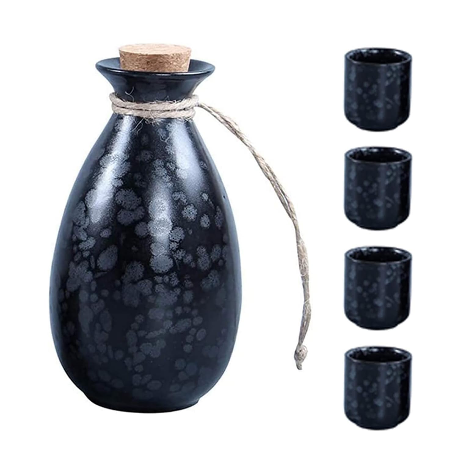 5-teiliges Sake-Set, traditionelles schwarzes Sake-Becher-Set aus Keramik, Elegantes Design, Familie und Freunde, Tassen