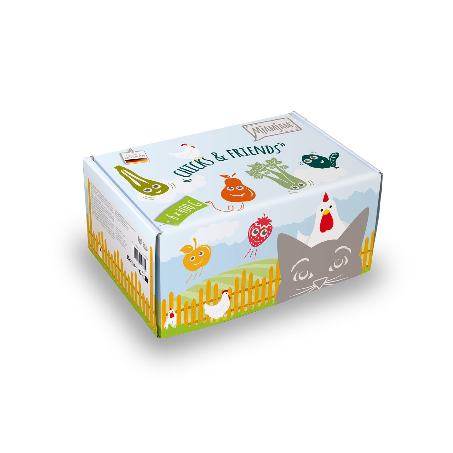 MjAMjAM Premium wet food for cats - Chicks & Friends Box, 6 pack (6 x 400g), grain-free with extra meat