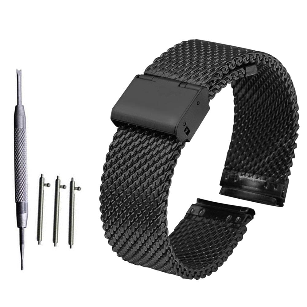 pasek do zegarka, 18mm 20mm 22mm 24mm uniwersalny pasek pasek z mechanizmem szybkiego uwalniania siatkowy pasek ze stali nierdzewnej opaska na nadgarstek bransoletka czarna bransoletka