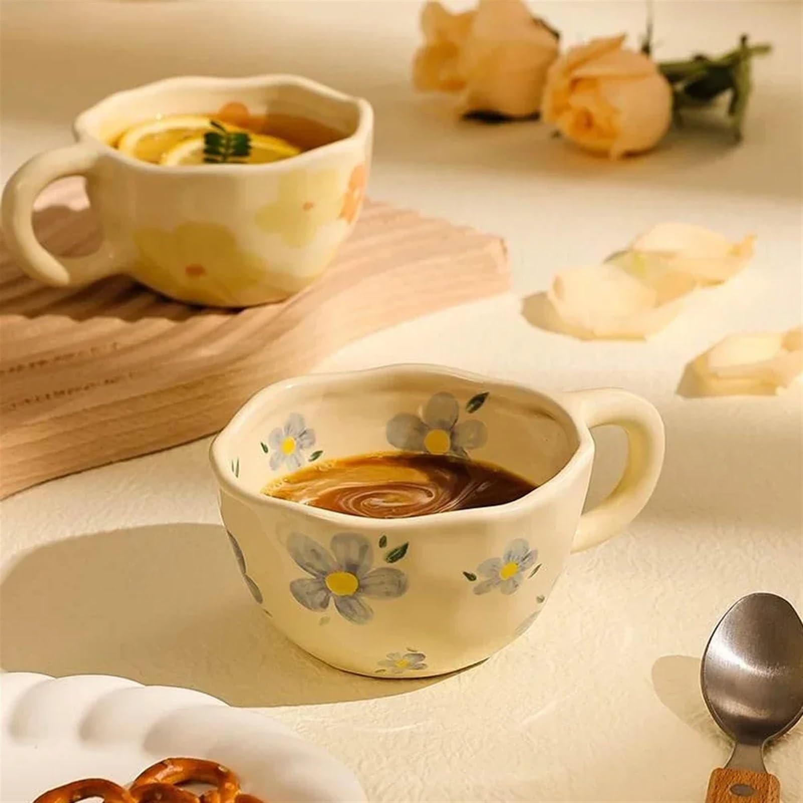 Tazza in Ceramica, Bevanda per la Colazione con Fiocchi d'avena Irregolari, Realizzata a Mano