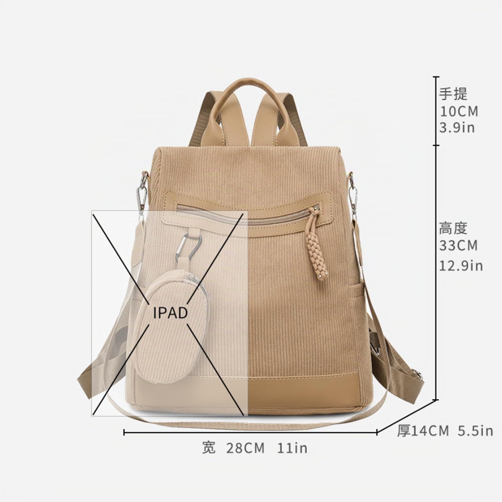 Sac à Dos Femme Antivol, Sacs à Main Portés Dos Femme, Petit Sac Bandoulière Fort Backpack Loisirs Casual Léger pour Voyage L'école Travail Université Collège Shopping