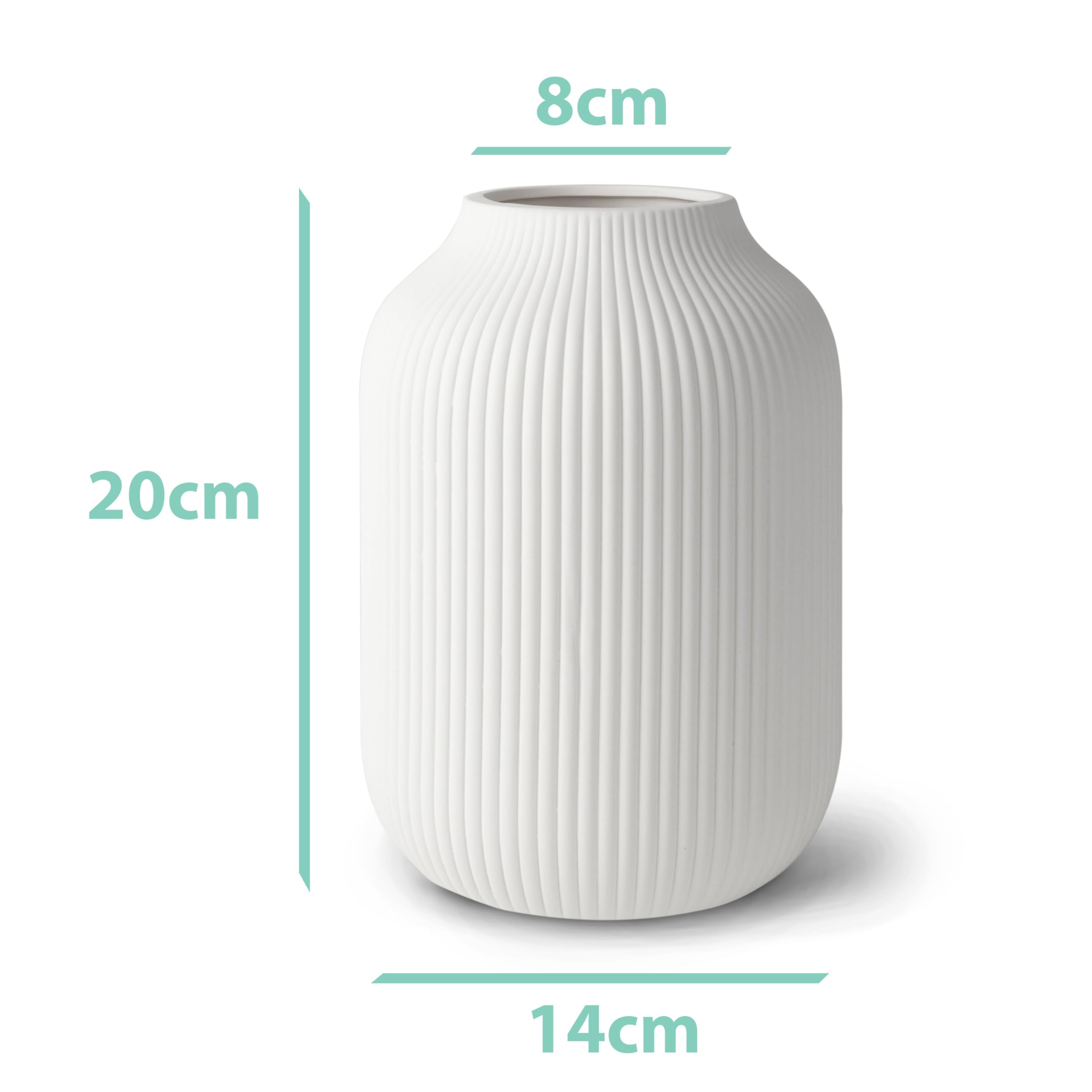 Flature vaso in ceramica con scanalature – fiore bianco opaco impermeabile per fiori recisi e secchi, erba della pampa, vaso grande 20 cm, regalo per soggiorno