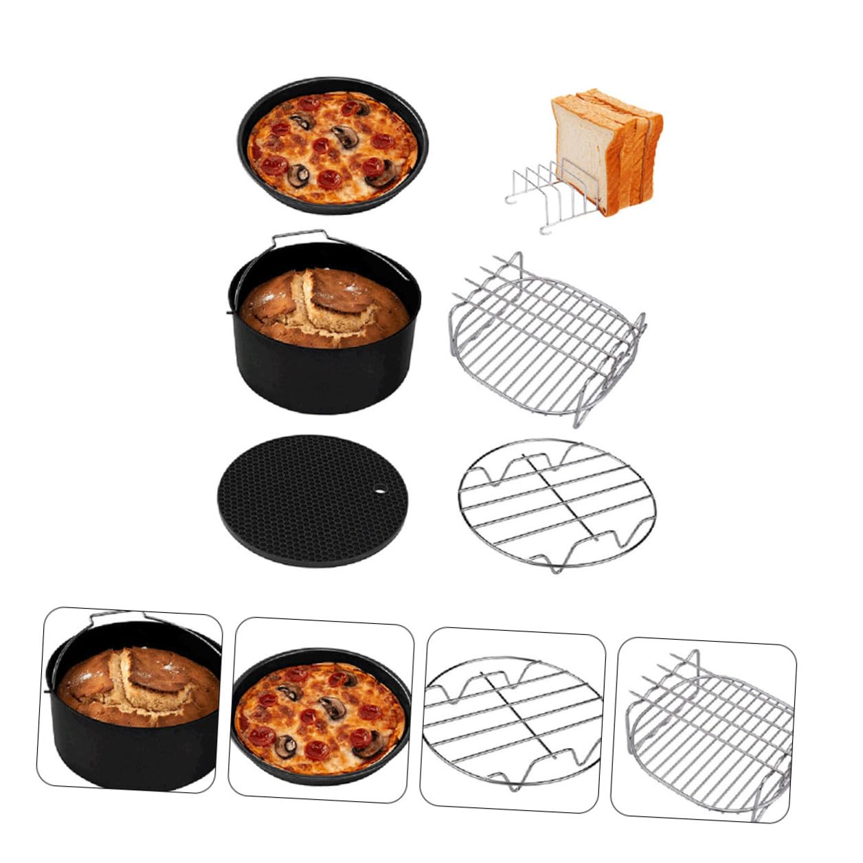 BESPORTBLE 6 Stück Teiliges Airfryer Zubehör Backformen aus Umweltfreundlichem Material Antihaftbeschichtete Kuchen Pizzakörbe Hitzebeständig Passend für Heißluftfritteusen