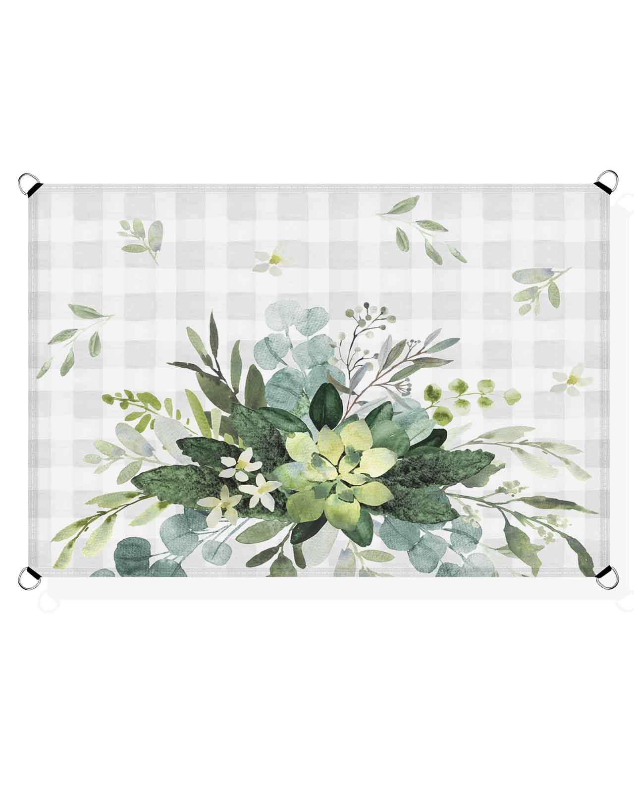 Boanket Sun Shade Sail 6.5' x 10', Eucalyptus Leaves UV Block Sun Sails Shades, Gray Plaid Spring Floral Summer Botanical Shade Cloth for Patio Deck Garden Lawns Beach Backyard