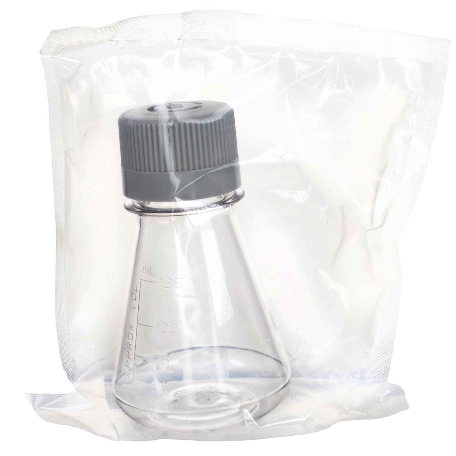 Eisco - Pack of 24, 125mL Sterile PETG Erlenmeyer Flasks, Vented, Flat Bottom, Lab-Grade, Gamma Sterilized, USP Class VI, Ideal for Cell Culture, Biopharmaceutical Processing, Chemical Storage