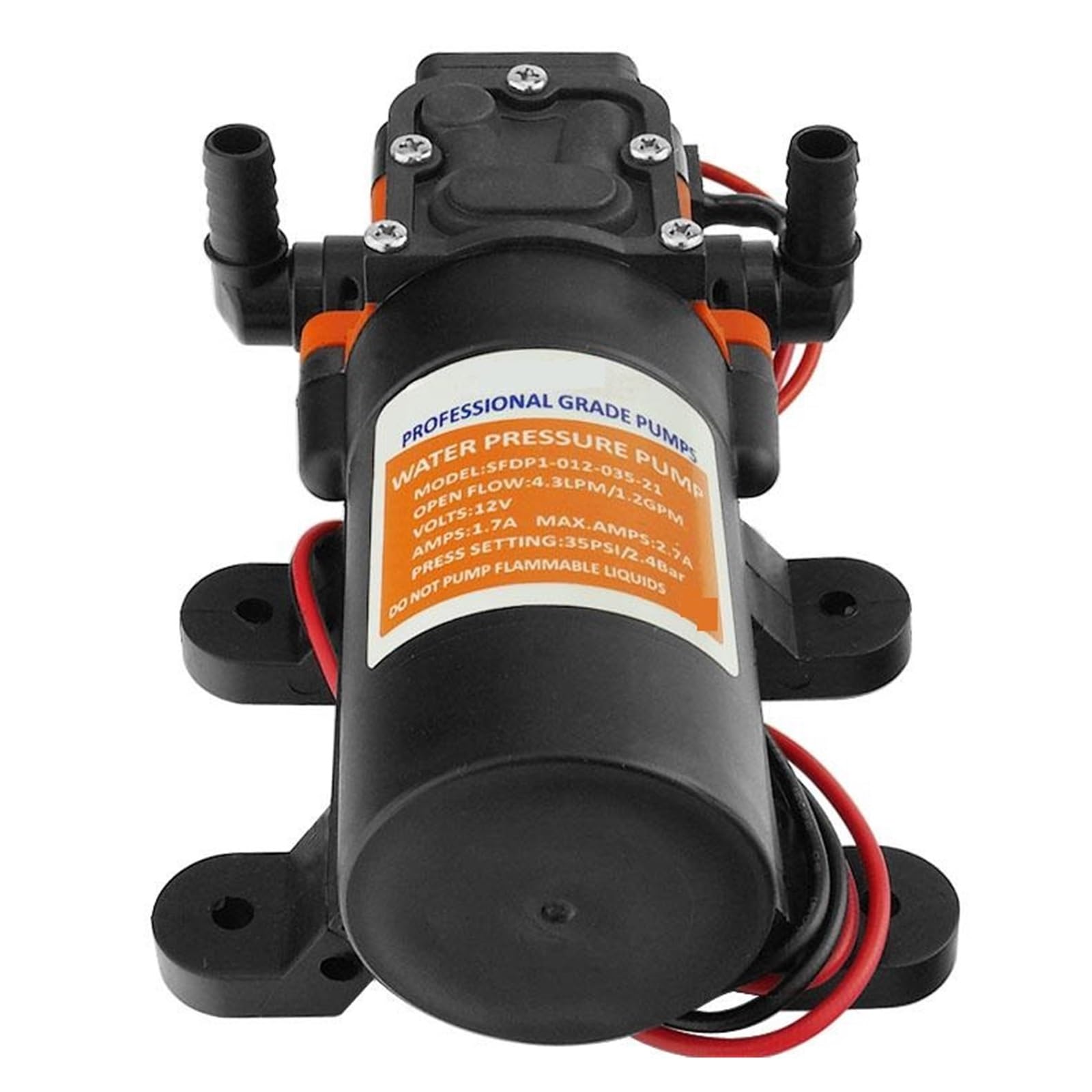 Cczrd One Color 12V Water Pressure Diaphragm Pump 4.3L/Min 1.2Gpm 35 Psi/Boat/Marine Smooth Operation Flow Steady Reliable