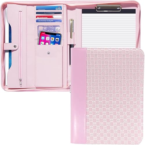 Organizador de cartera A4, portafolio con portapapeles piel sintética con cremallera, organizador de portapapeles ranuras para tarjetas funda para