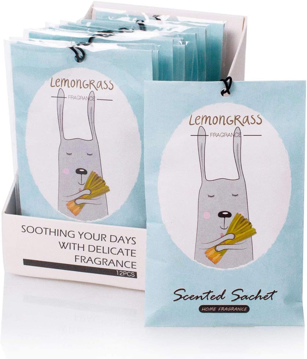 SYOSI Lemongrass Sachet, 1 Box/12Pcs, Cartoon Design Sachet, Scent Drawer Freshener, Car Fragrance Pendant Lasting Fragrance, Deodorizer Freshener for Drawers and Closets, Home/Car Fragrance Product