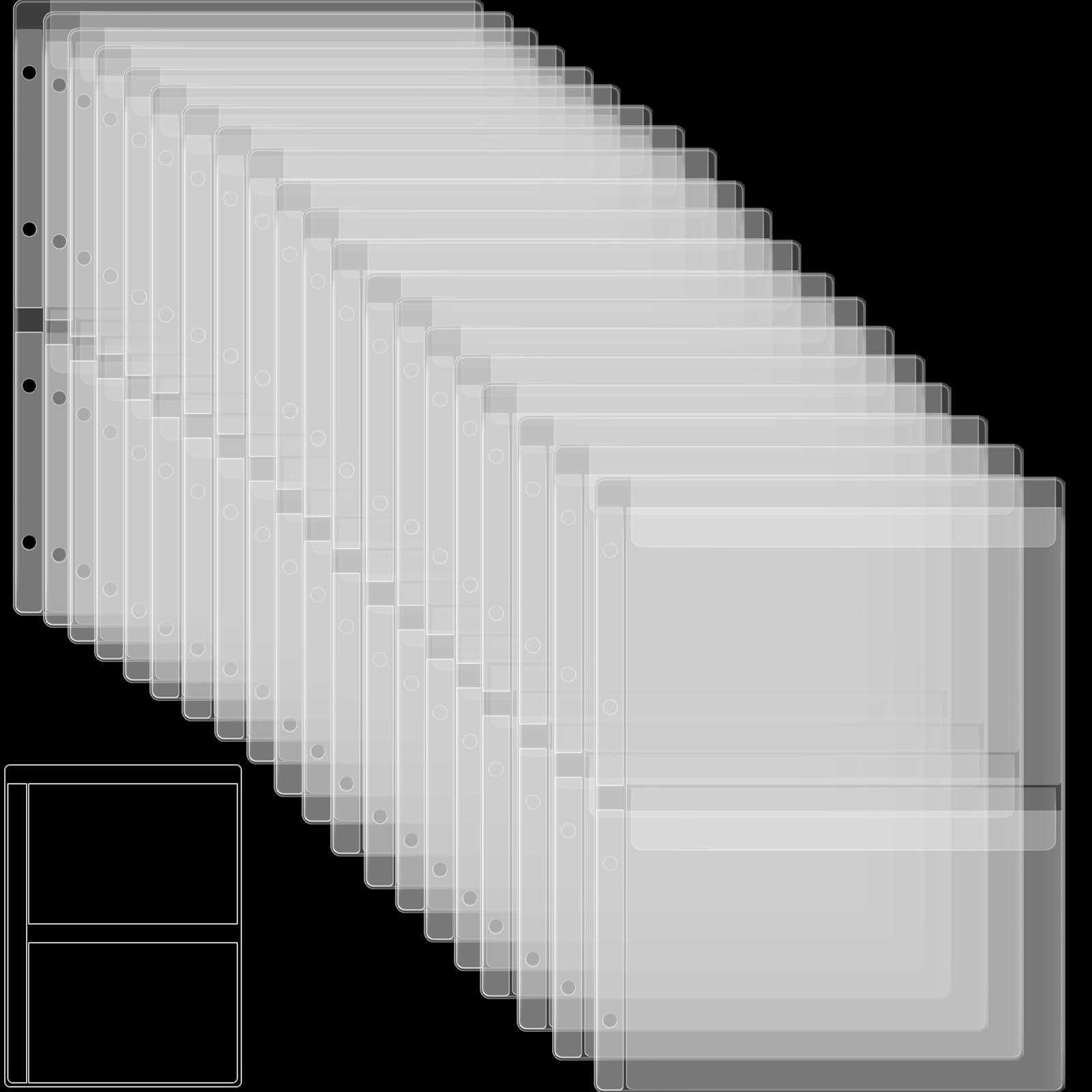 20 Sheet Binder Pockets Inserts with Two pockets A4 Size 4 Hole Binder Folder for Dies and Stamps Storage,Waterproof PVC Clear Bags Protectors for