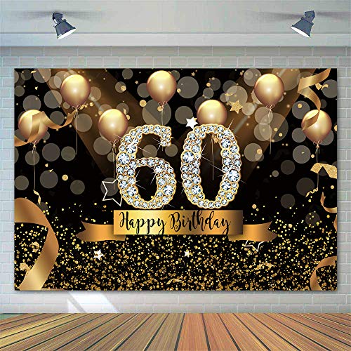 Sensfun Happy 60Th Birthday Backdrop For Adult Party 7X5Ft Bokeh Circle Glitter Gold Balloon Photography Background Sixty Birthday Black Gold Party Backdrops Diamond 60Th Birthday Vinyl Photo Banner #TOP2