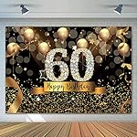 Sensfun Happy 60th Birthday Backdrop for Adult Party 7x5ft Bokeh Circle Glitter Gold Balloon Photography Background Sixty Birthday Black Gold Party Backdrops Diamond 60th Birthday Vinyl Photo Banner - Image 3