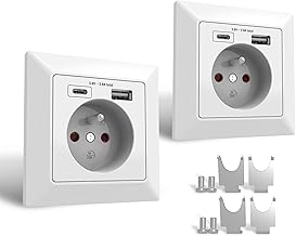 UCOMEN Prise Murale,Prise Multiple USB Type A et Type C max2.8A,Prise Electrique 250V Charge de Tous Les Appareils Mobiles,pour Bureau,Domicile,Ect.Blanc (2 packs)